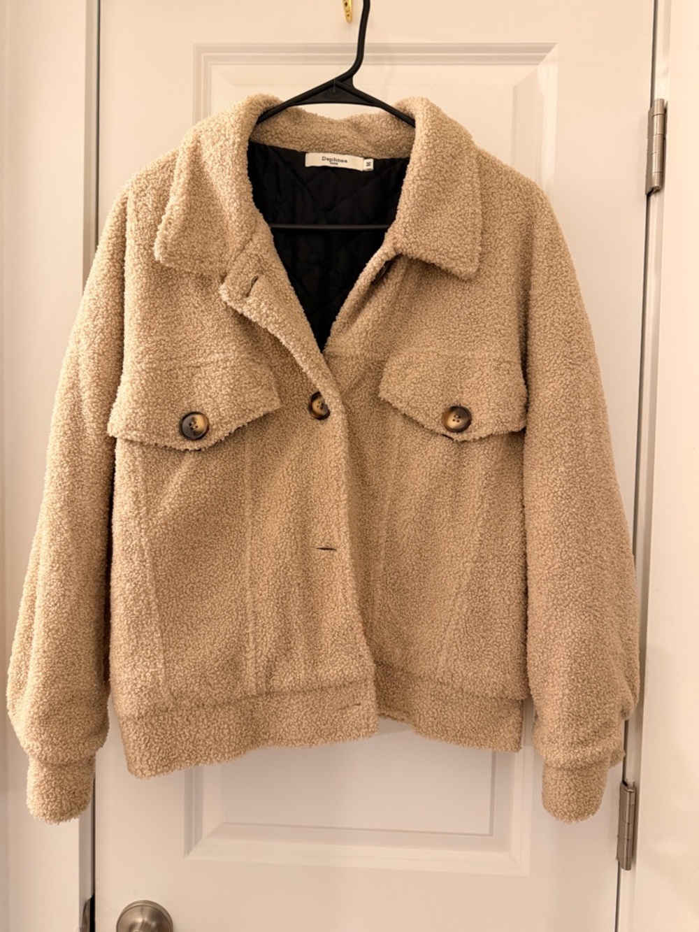 Women's Beige Teddy Jacket with Flap Pockets